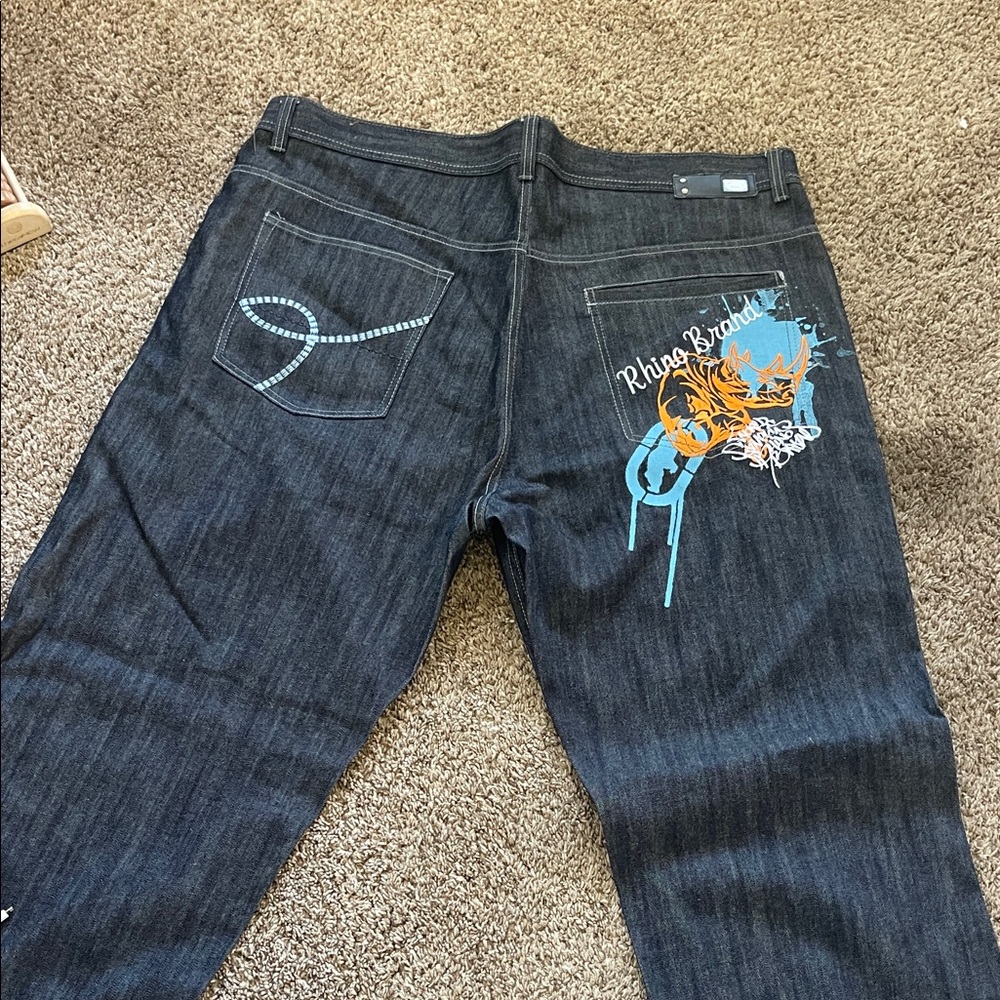 Echo x Rhino Brand Y2K Embroidered  Hip Hop Jeans | Size 44 x 34